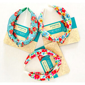 Pioneer Woman | Blue Breezy Blossom Vintage Floral Headbands Set of 3 Red Blue